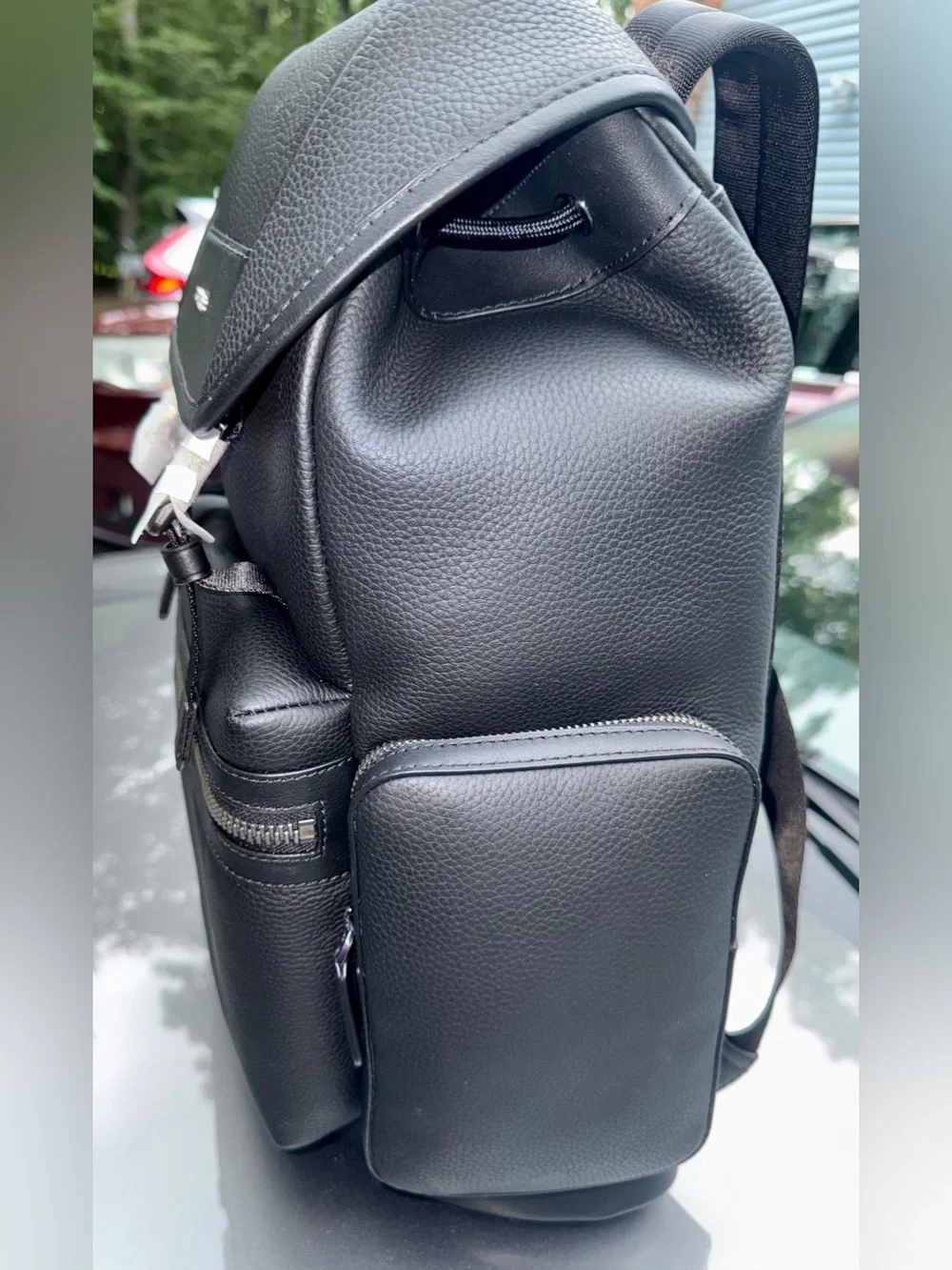 Michael Kors Black Pebbled Leather Flap Backpack